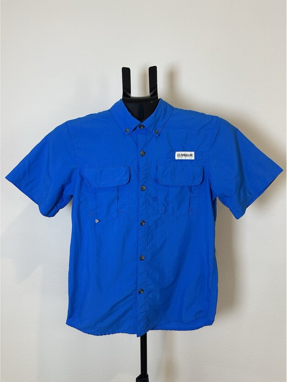 Magellan Shirt Youth M Blue Check Button Up Short Sleeve Fish Gear Mag Wick. 070